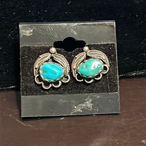 Native American Navajo Sterling Silver Turquoise Earrings Signed